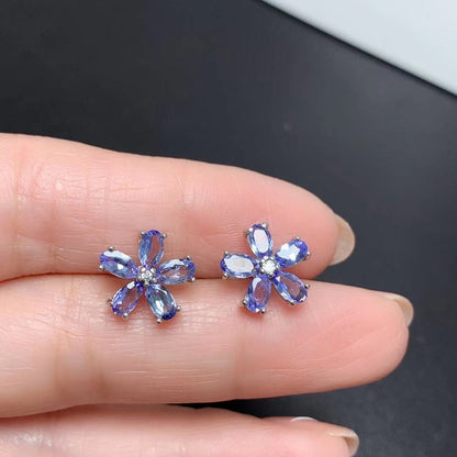 Boucles d'oreilles en forme de fleur de Tamsang naturelle avec pierres précieuses colorées incrustées