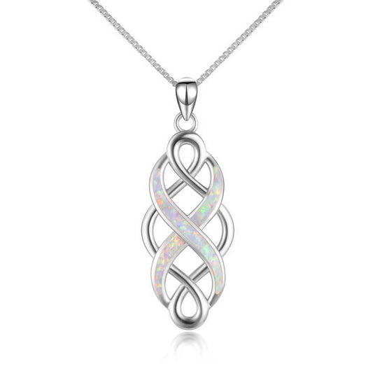 Sterling Silver Irish Celtic Knot Opal Pendant Necklace Infinity Love Necklace Gift