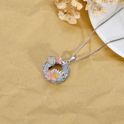 Crystal Sunflower Butterfly Necklace in Rose Gold and Gold Plated Sterling Silver