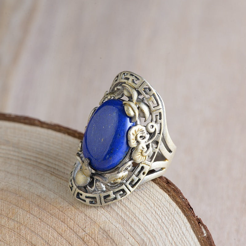 S925 Silver Vintage Craft Fashion Lapis Lazuli Ring