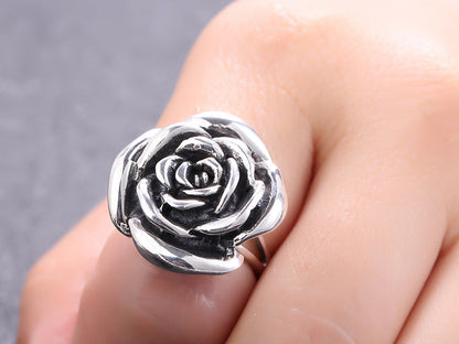 Silver 925 Silver Ring Natural Three-dimensional Carved Ring Vintage Personality Rose Temperament Jewelry