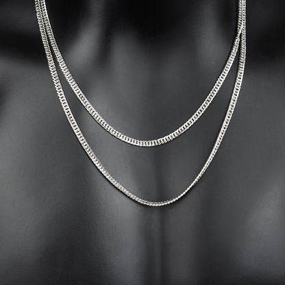 Silver Platinum-plated Cuban Necklace Men's And Women's High Quality Clavicle Chain