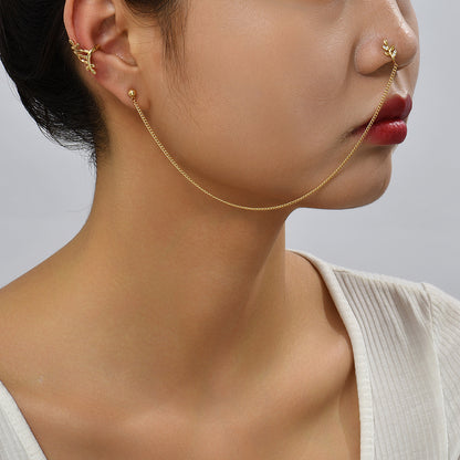 Indian Dance Nose Ring Jewelry Set Ear Clip Earring Leaf Nose Nail Nose Chain One Pierced Jewelry