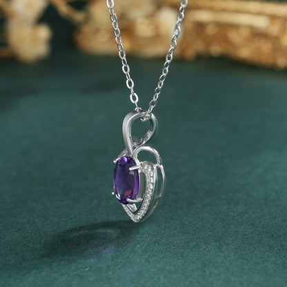 Simple Heart Pendant Collar Chain S925 Silver Amethyst Necklace Premium Jewelry Accessories