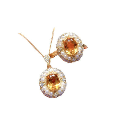 Jewelry Natural Citrine Set S925 Silver Female