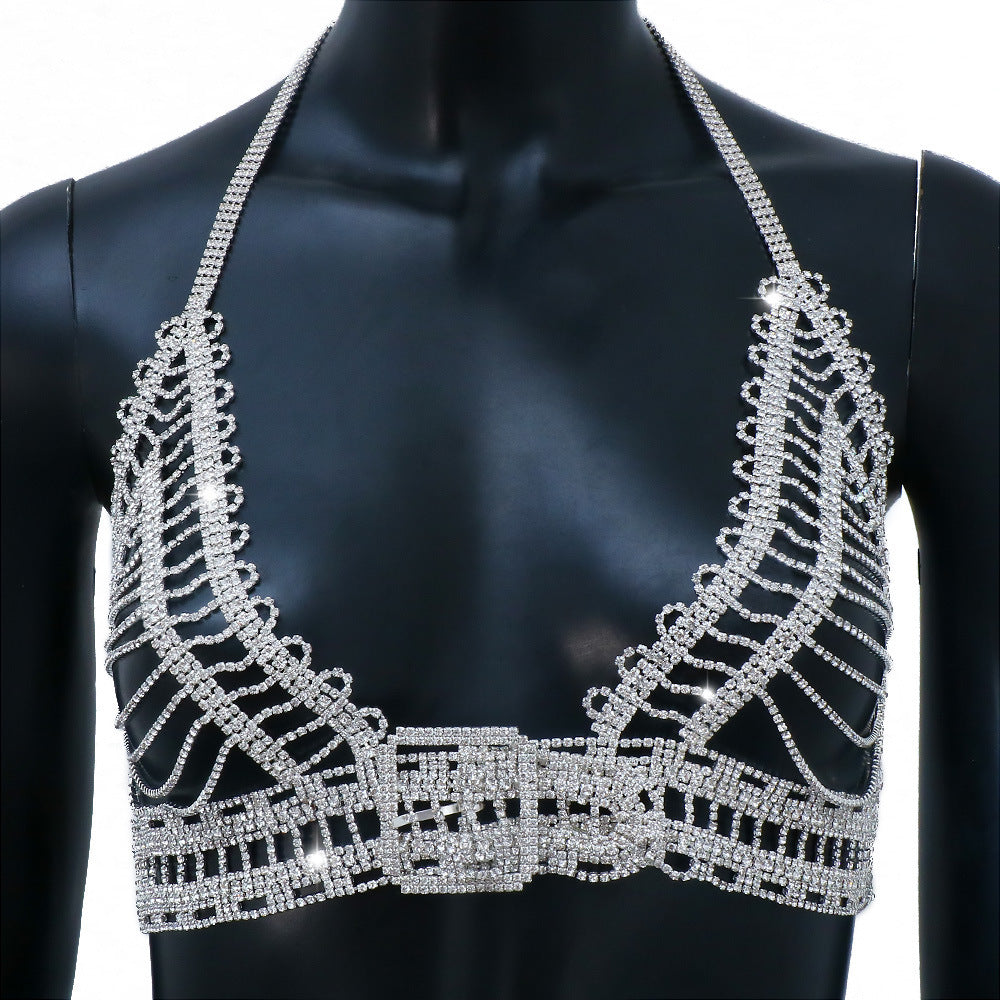 Exaggerated Layered Rhinestone Buckle Chest Chain