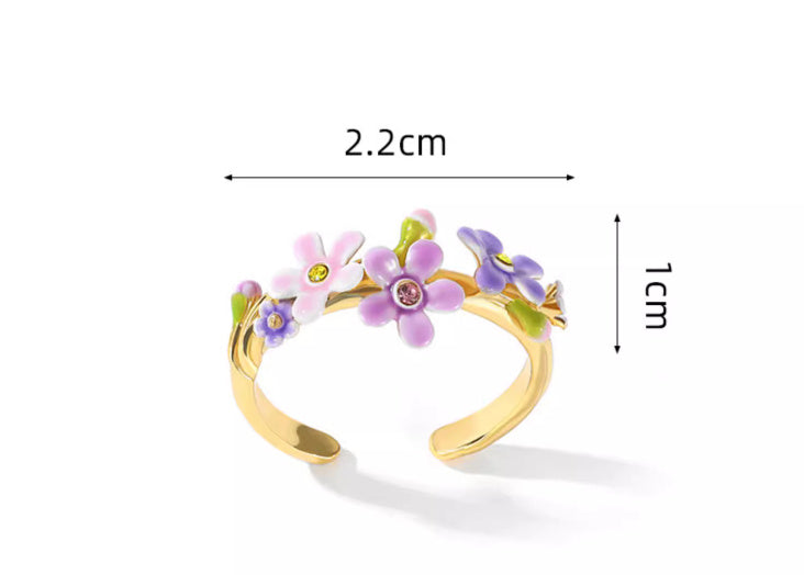 Bague ajustable pour femme avec petite fleur Myosotis Sylvatica