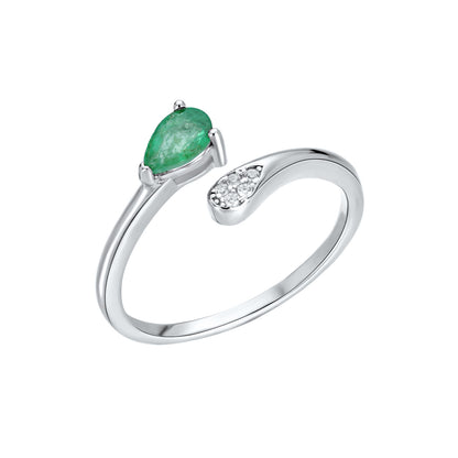 Simple S925 Silver Temperament Emerald Adjustable Ring