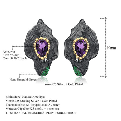 Exquisite Flower Shape Amethyst Suit Craft 925 Silver Plated