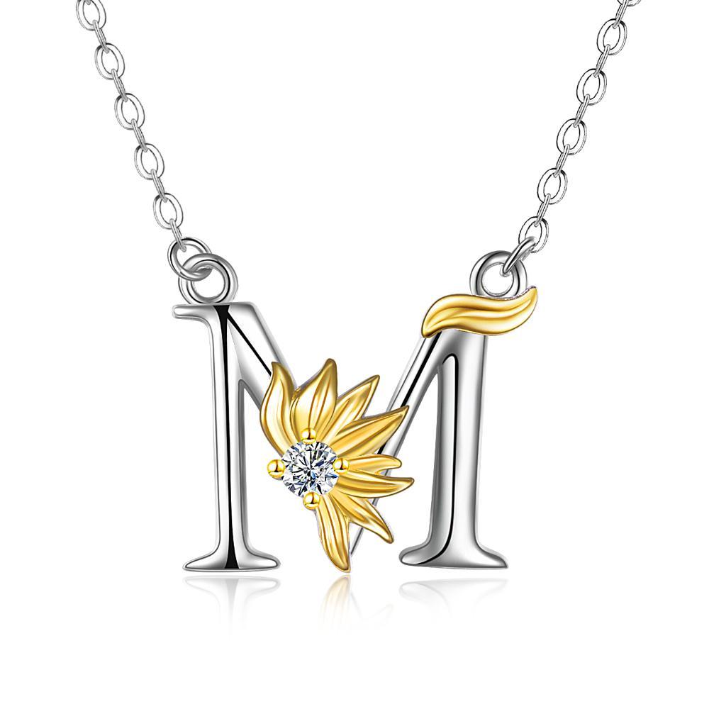 Collier avec pendentif lettre A en argent sterling avec initiale de l'alphabet tournesol