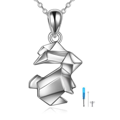 Collar de urna de conejo de origami para cenizas en plata de ley como regalo