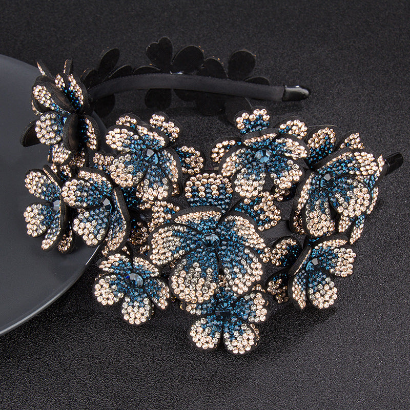 Flower Wide Edge Rhinestone Big Headband High-grade Diamond-studded Color Non-slip Hair