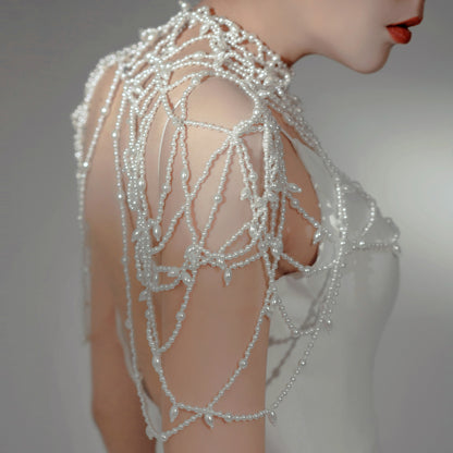 Elegant Beaded Shawl With Pearls Accessories