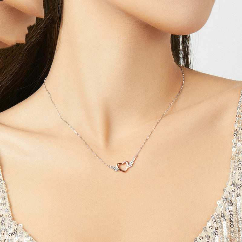 Silver Charm Original Love Wings Rose Gold Plated Necklace Ins Creative Niche Design Sense Clavicle Chain