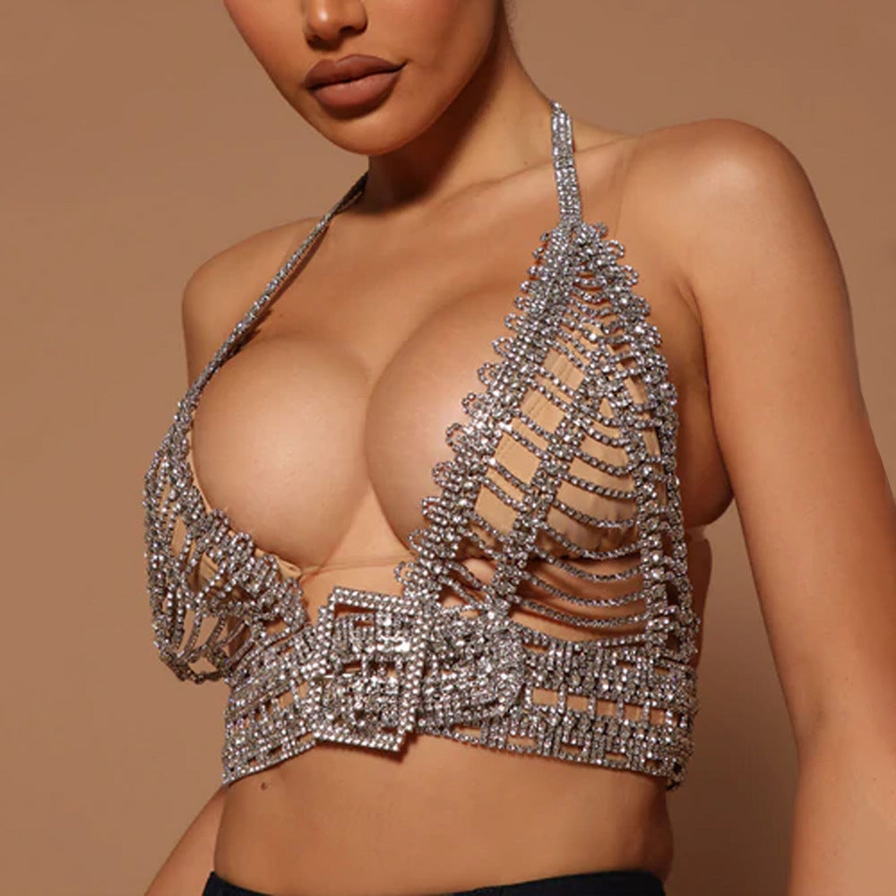 Exaggerated Layered Rhinestone Buckle Chest Chain