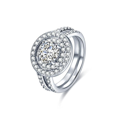 Ensemble de bagues en zircone cubique en argent sterling 925, bague de protection empilable à double halo, bijoux pour femmes