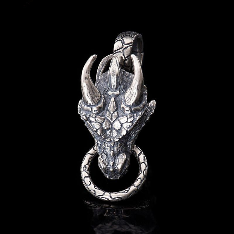 S925 Sterling Silver Blue Dragon Punk Pendant