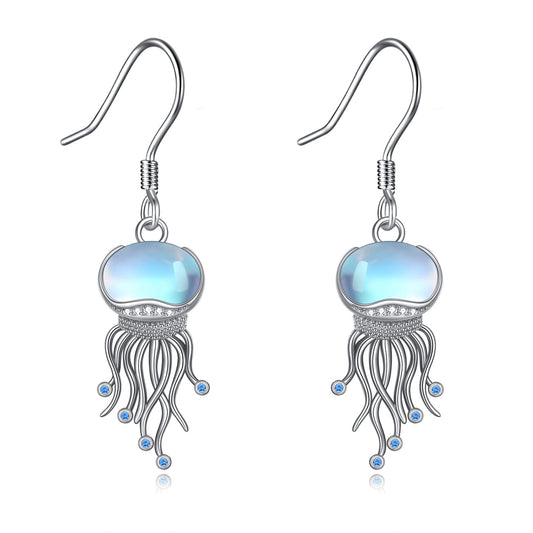 Pendientes colgantes de plata de ley con forma de medusa oceánica y piedra lunar, regalos de joyería para mujeres