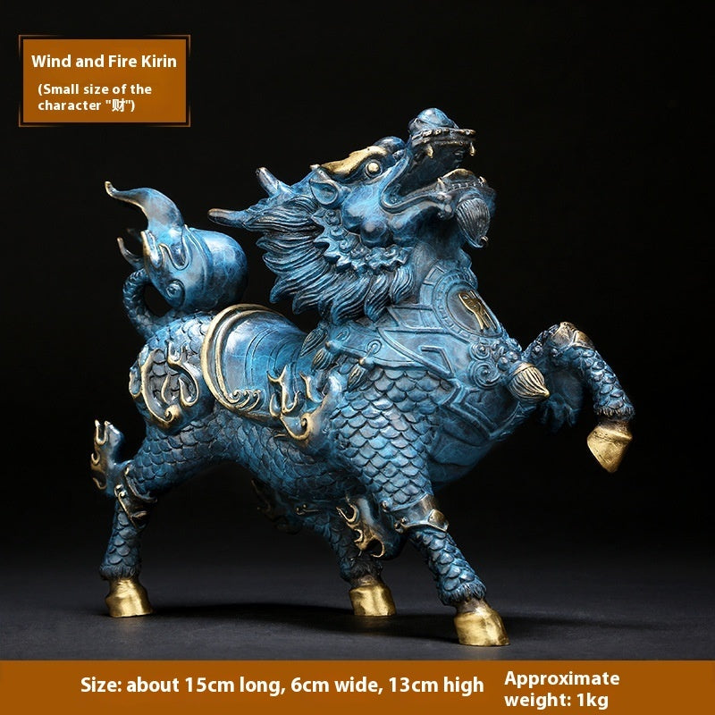 Factory Wholesale Copper Color Style Fire Kirin Ornaments A Pair Of Male And Female Crafts Home Furnishings