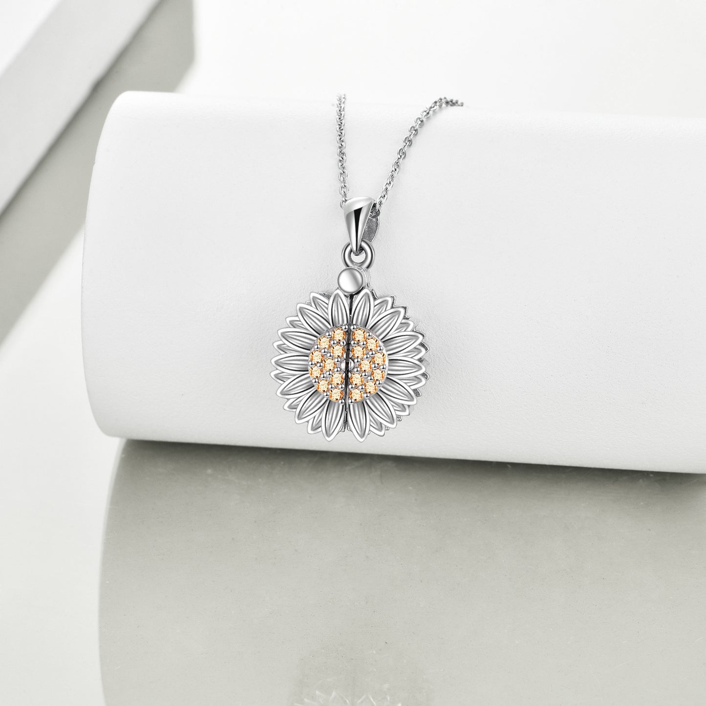 Collar You are My Sunshine Collar de girasol de plata esterlina para mujer Collar de urna