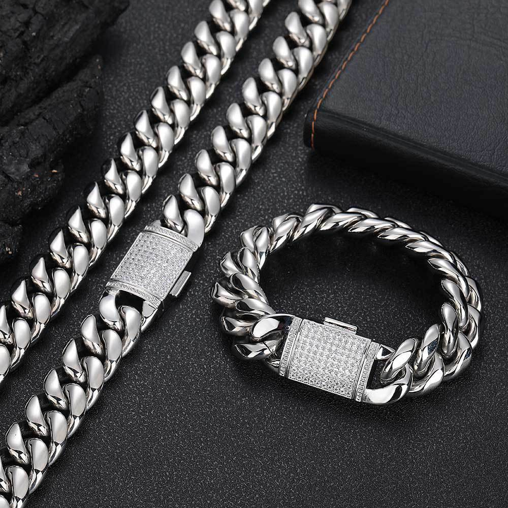 Stainless Steel Bracelet Ornament Male Zircon Flip Buckle