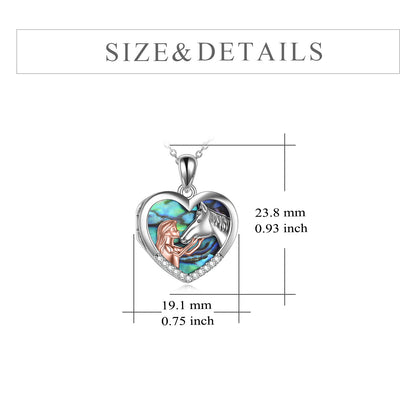 Horse Heart with Girls Pendant Necklace Gifts for Her