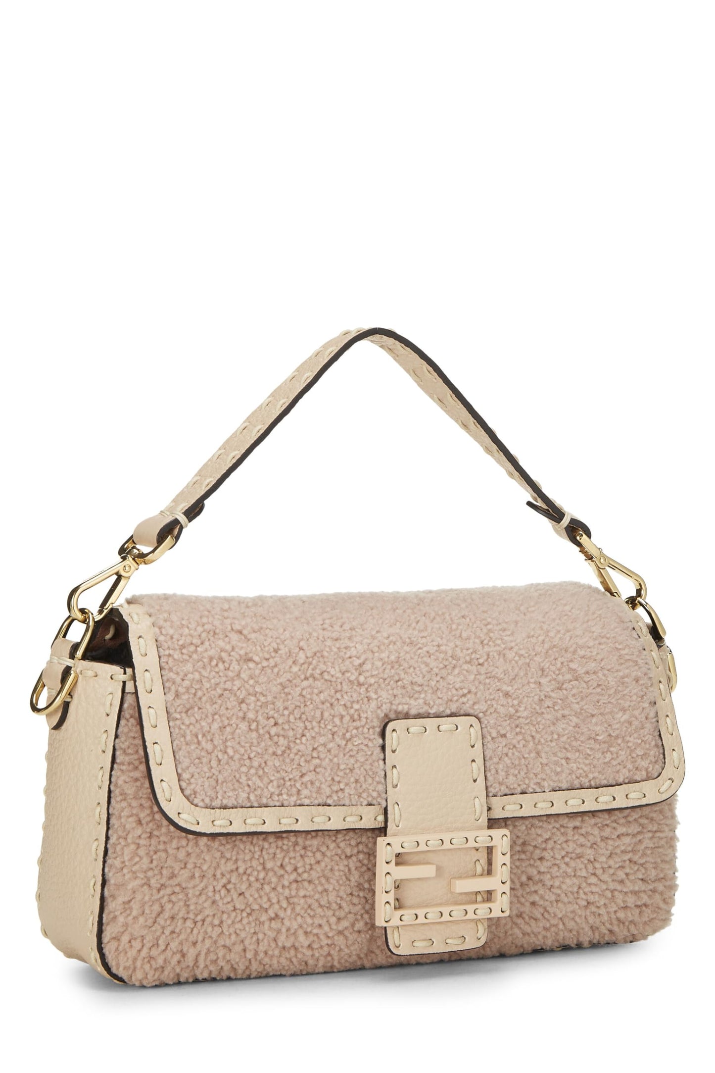 Fendi, Pre-Loved Pink Shearling Baguette Crossbody, Pink