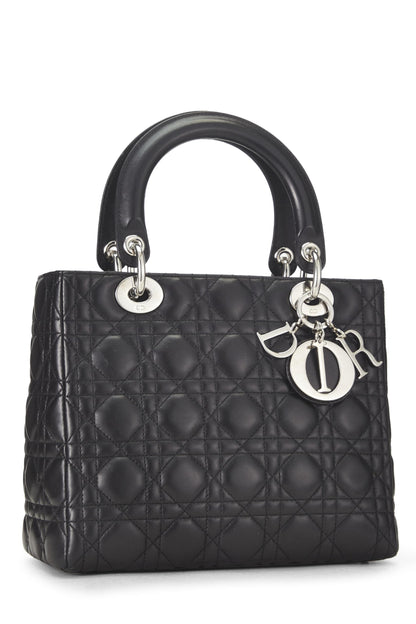 Dior, Lady Dior Medium en cuir d'agneau matelassé Cannage noir d'occasion, noir