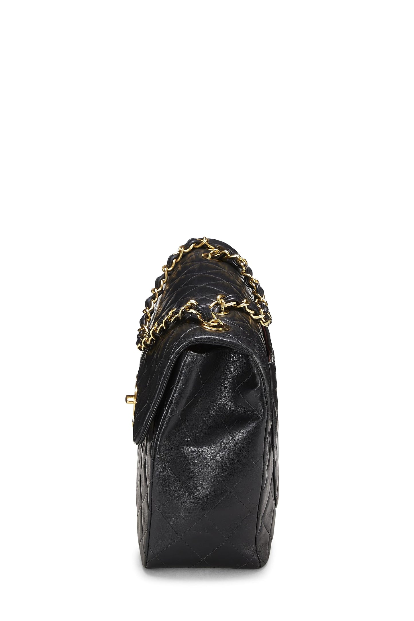 Chanel, Maxi sac à rabat demi-longueur en cuir d'agneau matelassé noir d'occasion, noir