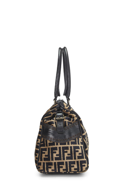 Fendi, Bolso Du Jour mediano de terciopelo Zucca negro y beige Pre-Loved, Marrón