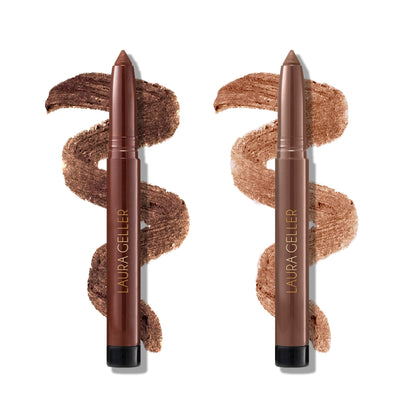 LAURA GELLER NEW YORK Kajal Longwear Kohl Eyeliner Pencil Duo - Dark Brown + Khaki - Smooth, Blendable Liner - Infused with Caffeine