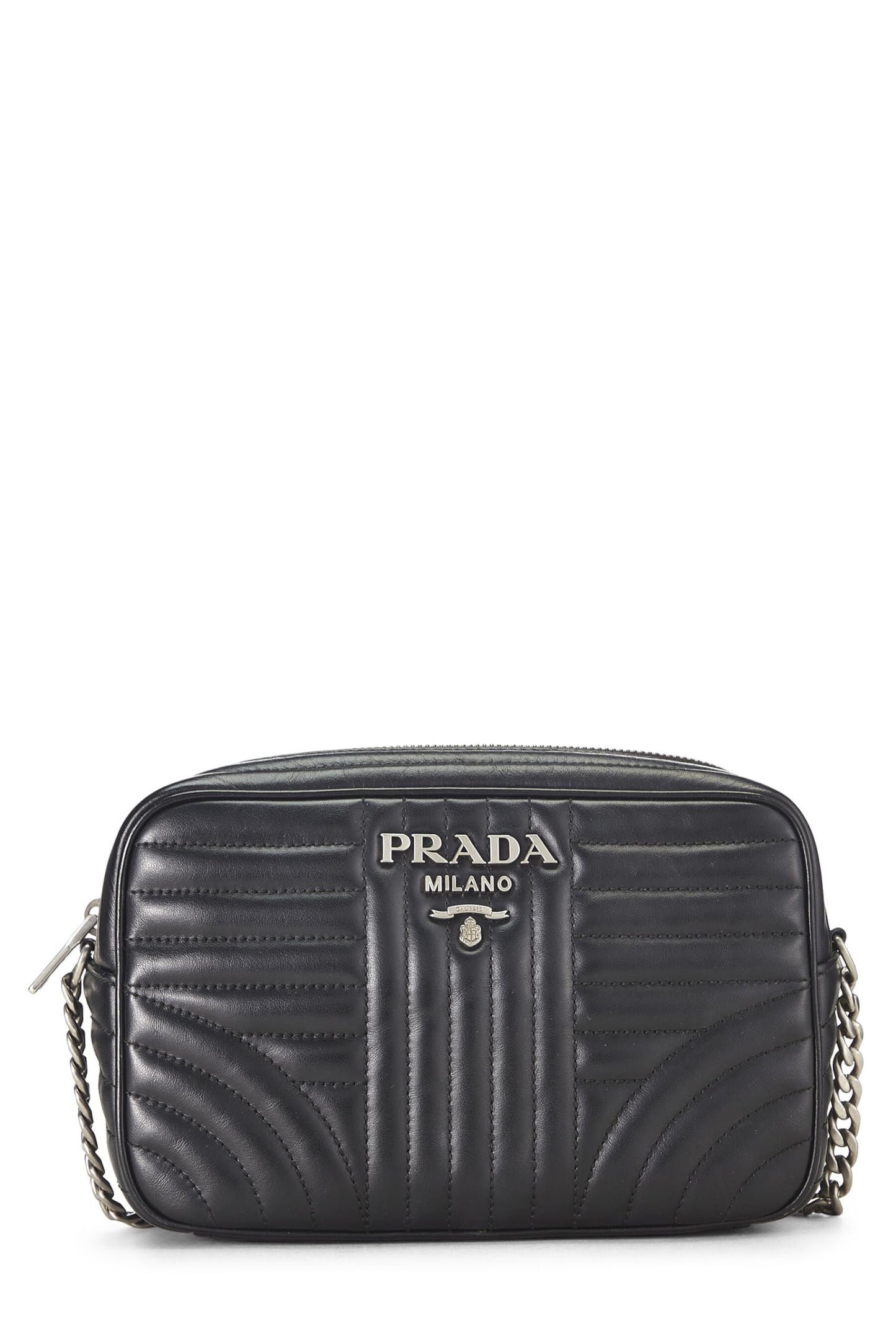 Prada, Bolso para cámara Diagramme mediano de piel de becerro negra Pre-Loved, Negro