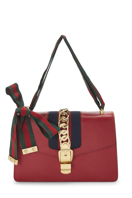 Gucci, Pre-Loved Red Leather Sylvie Shoulder Bag, Red