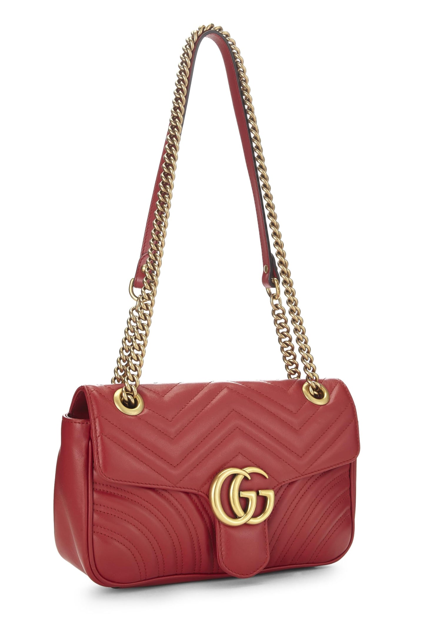 Gucci, Pre-Loved Red Leather GG Marmont Shoulder Bag Small, Red