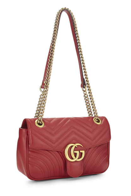 Gucci, Bolso de hombro pequeño GG Marmont de cuero rojo Pre-Loved, Rojo