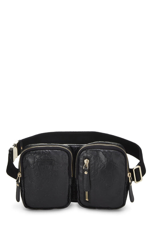 Gucci, Pre-Loved Black Guccissima Double Pocket Waist Pouch Small, Black