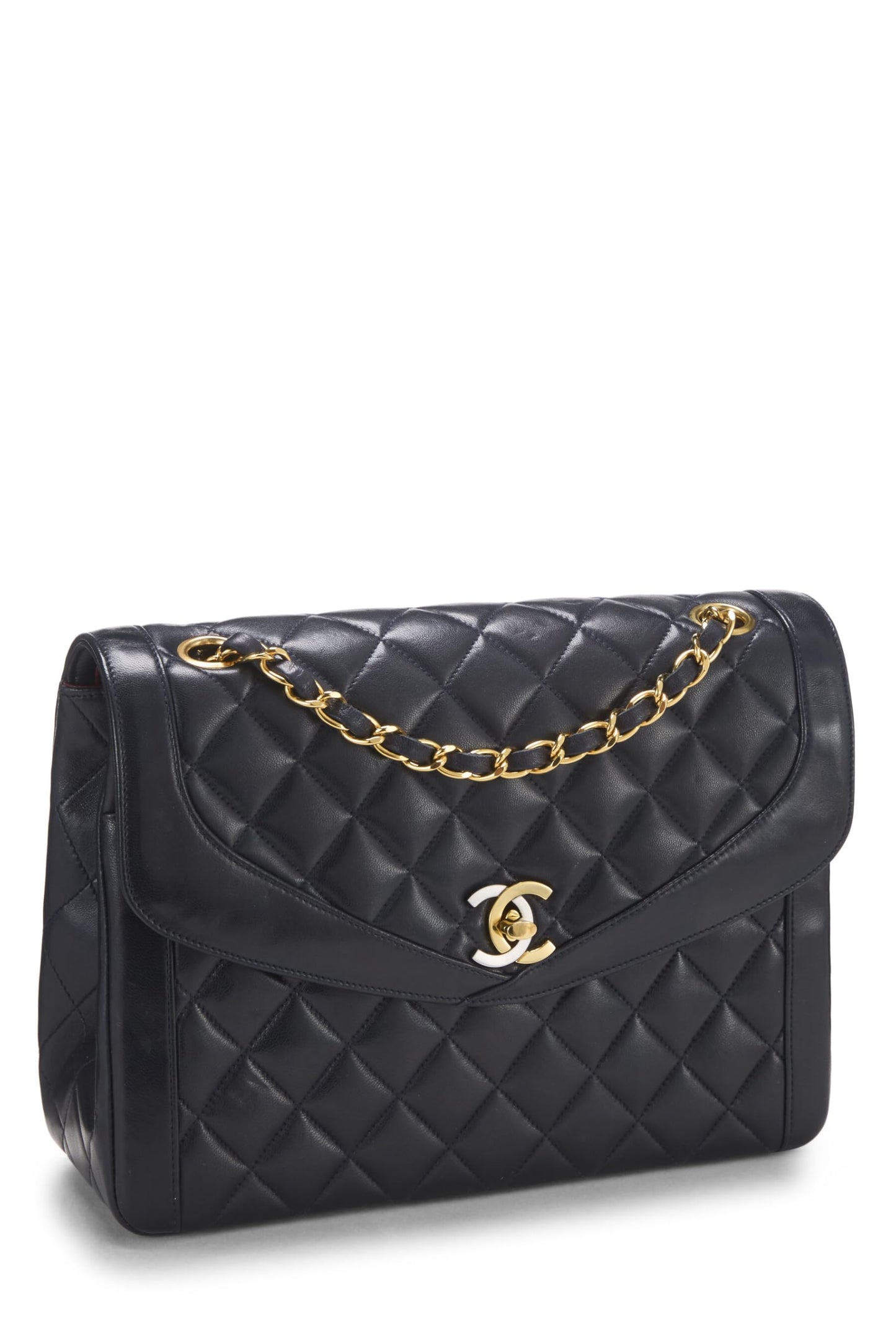 Chanel, Petit sac à rabat double en cuir d'agneau matelassé noir Paris Limited, d'occasion, bleu marine