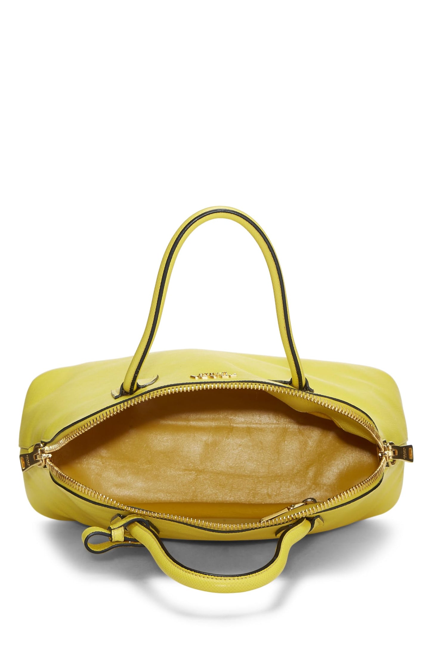 Prada, sac à main Dome en cuir Saffiano jaune d'occasion, jaune