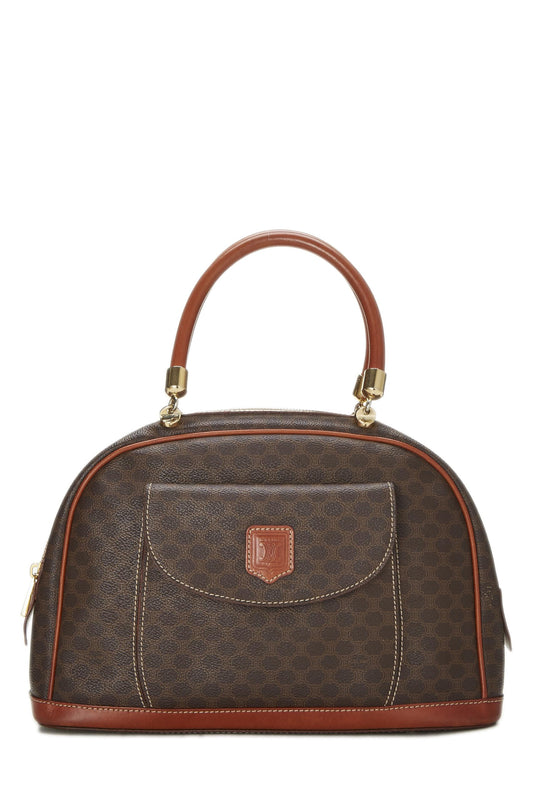 Céline, Pre-Loved Brown Coated Canvas Macadam Handbag, Brown