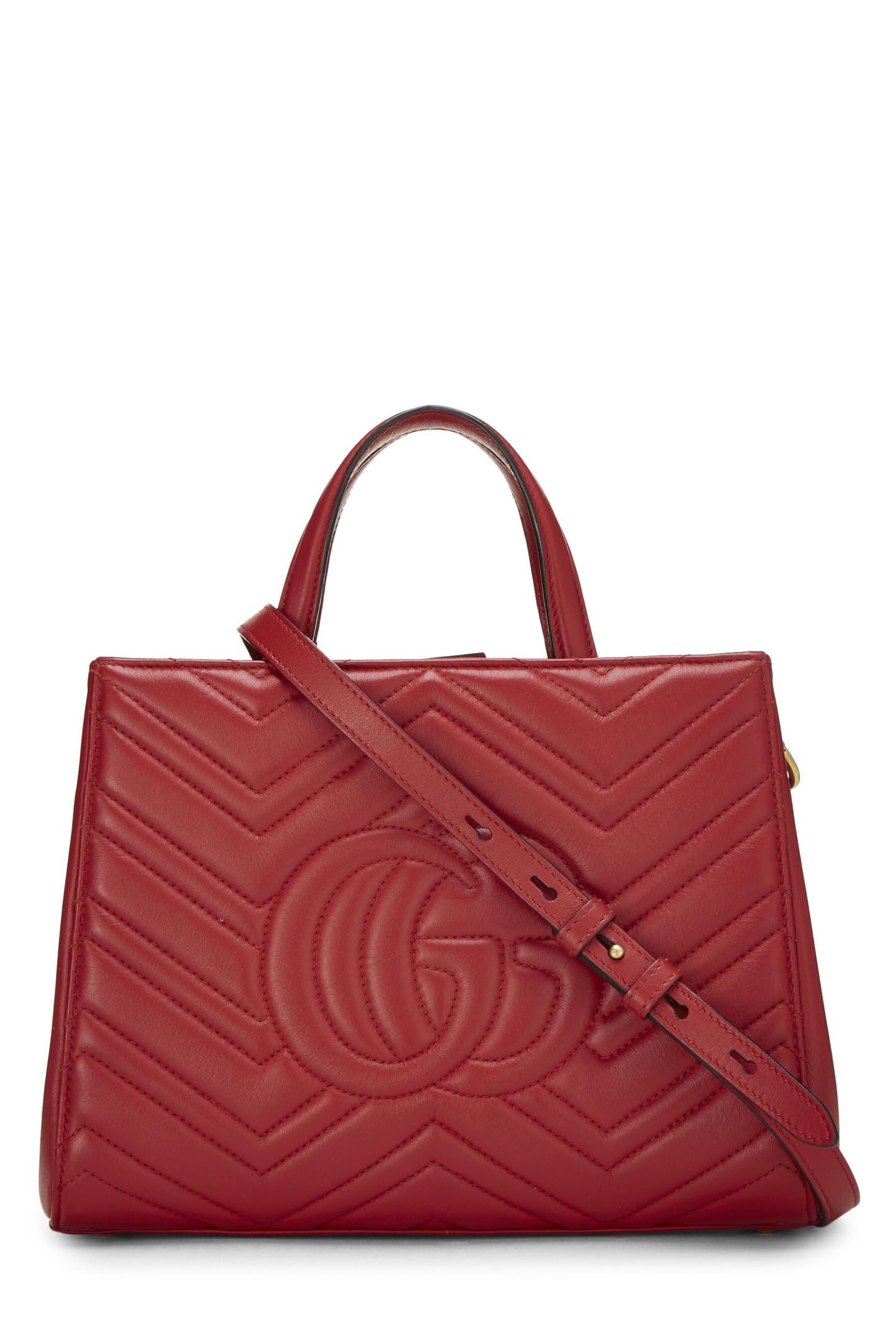 Gucci, Pre-Loved Red Leather GG Marmont Top Handle Bag Small, Red