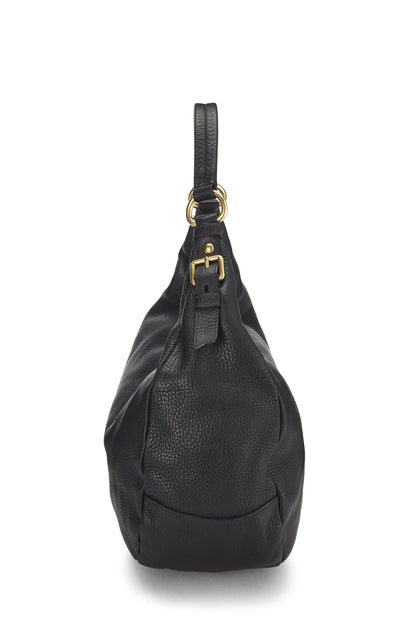 Prada, Pre-Loved Black Vitello Daino Hobo, Black