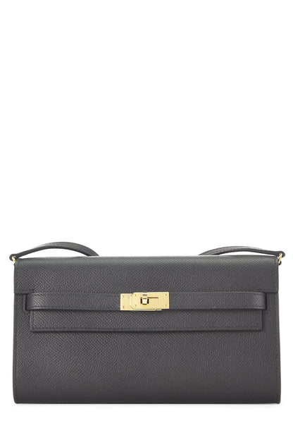 Portefeuille à bandoulière Kelly To-Go en cuir Epsom noir d'occasion Hermès, noir