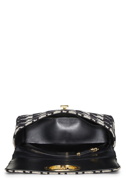 Dior, Sac Caro Medium en jacquard pied-de-poule noir et blanc d'occasion, noir