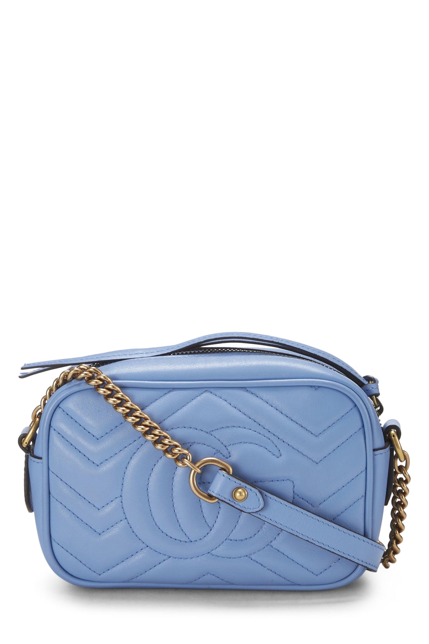 Gucci, Mini sac bandoulière GG Marmont en cuir bleu d'occasion, bleu