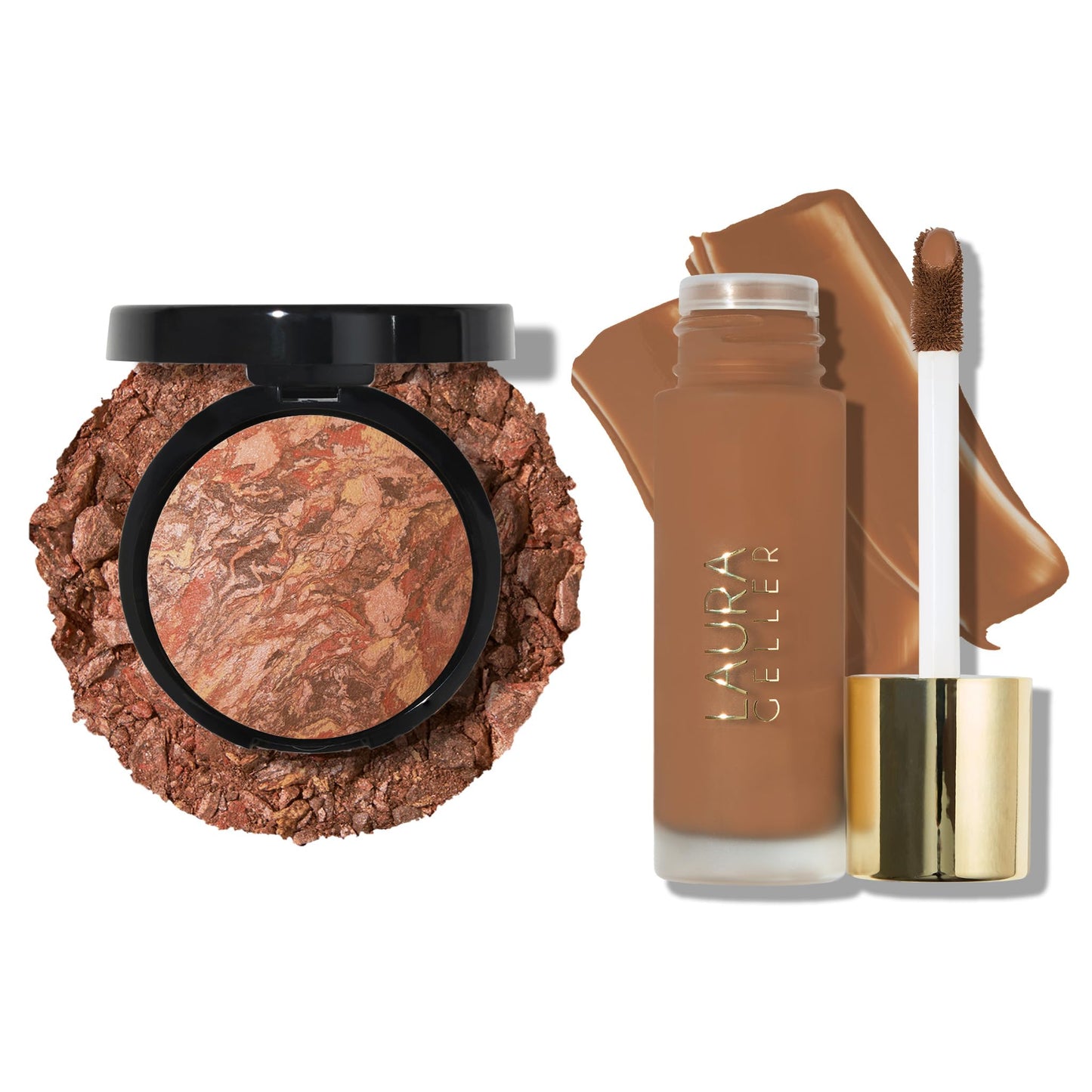 LAURA GELLER NEW YORK Base iluminadora Baked Balance-n-Glow + Base líquida Double Take Full Coverage - Deep