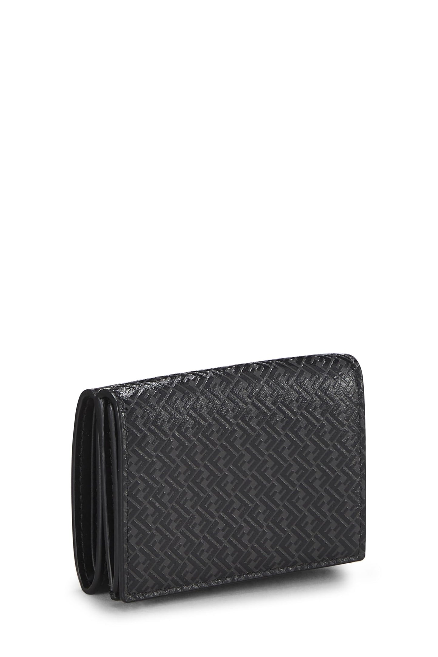 Fendi, Pre-Loved Black Zucchino Leather Trifold Wallet, Black