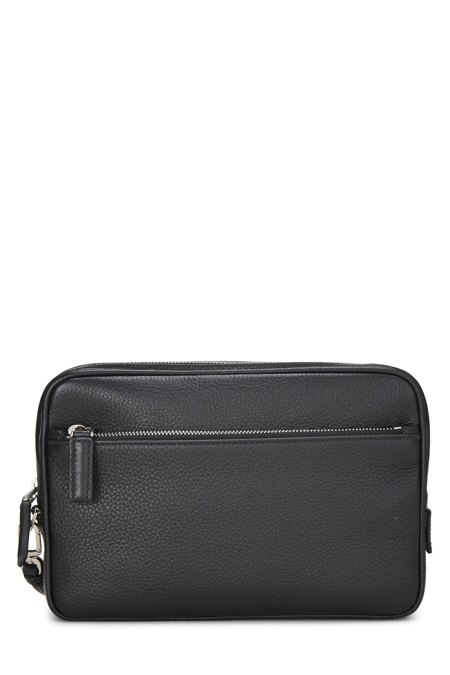 Prada, Pre-Loved Black Vitello Daino Leather Clutch, Black