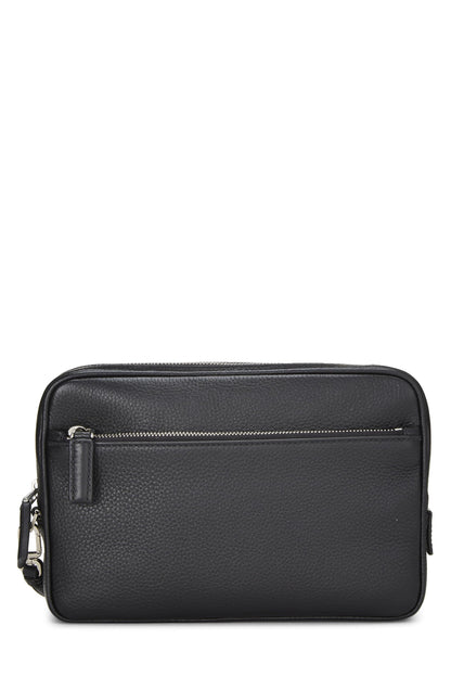 Prada, pochette en cuir noir Vitello Daino d'occasion, noir