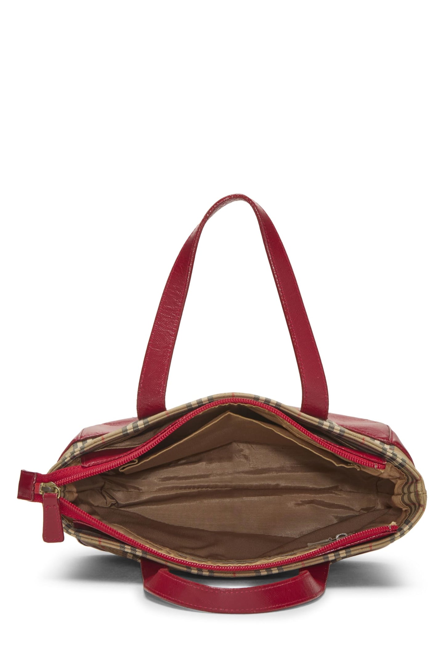 Burberry, Bolso de mano pequeño a cuadros Haymarket rojo Pre-Loved, Rojo