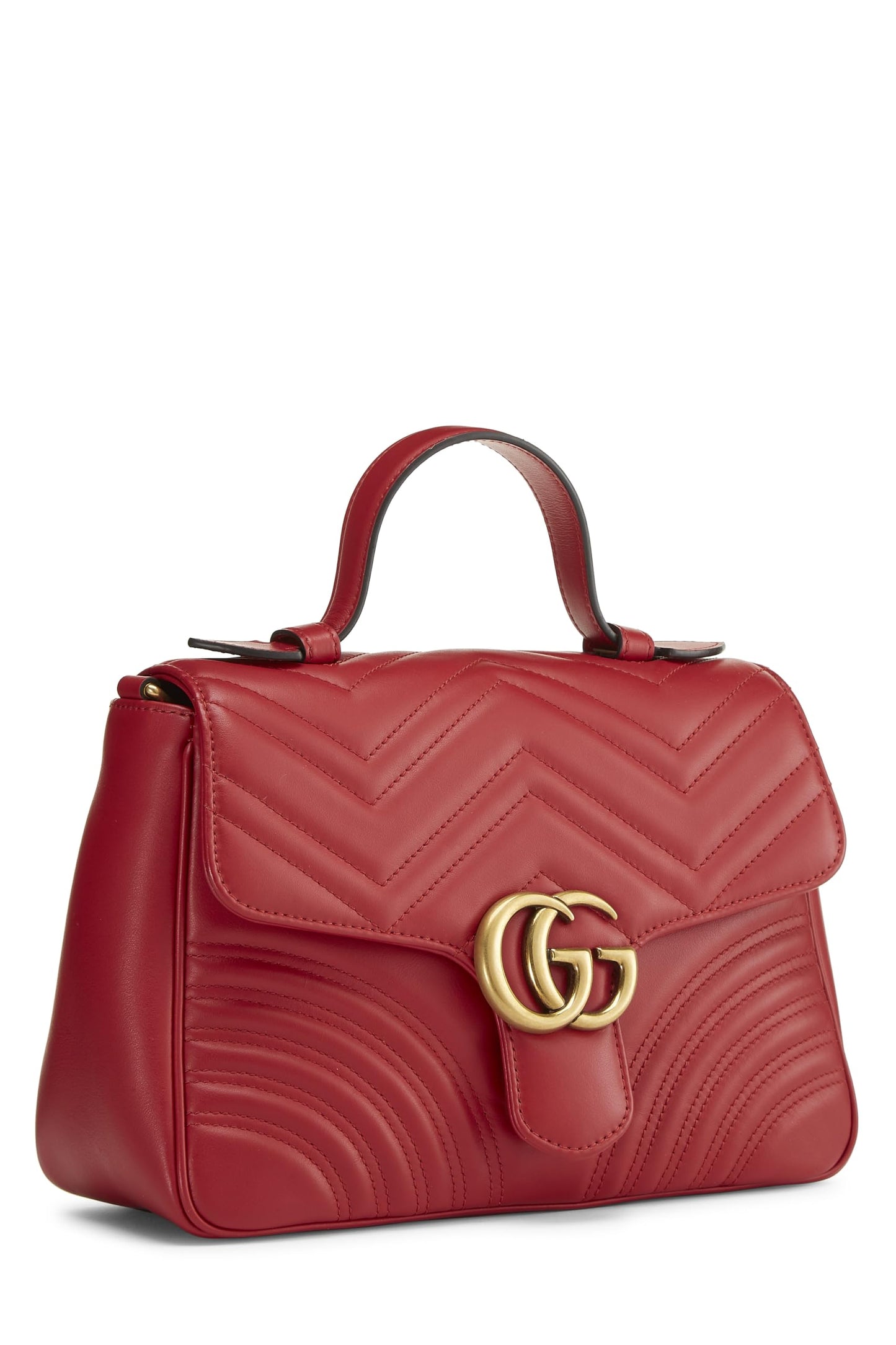 Gucci, Pre-Loved Red Leather GG Marmont Top Handle Bag Small, Red